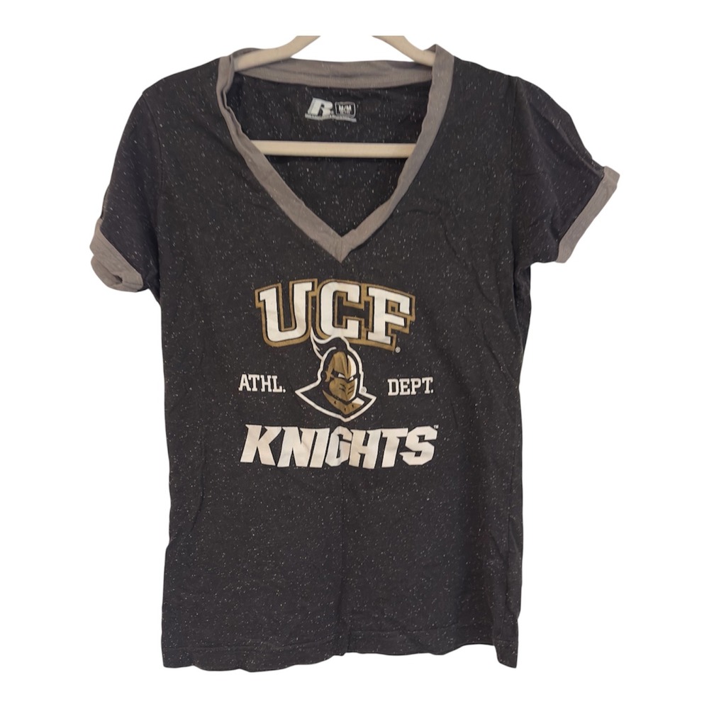 Russell Athletic UCF Knights Womens V-Neck Ringer T-Shirt Charcoal Speckled M